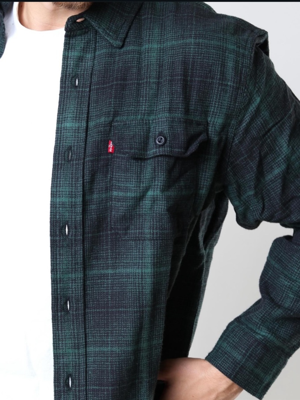 Levi's Dark Green and Black Flannel Plaid Worker Shirt - Picture 6 of 8